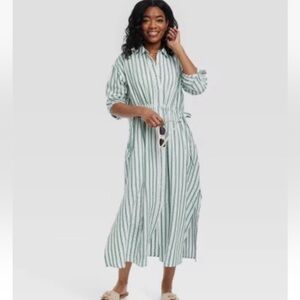Universal Thread Green and White Cinch Striped Maxi Dress
